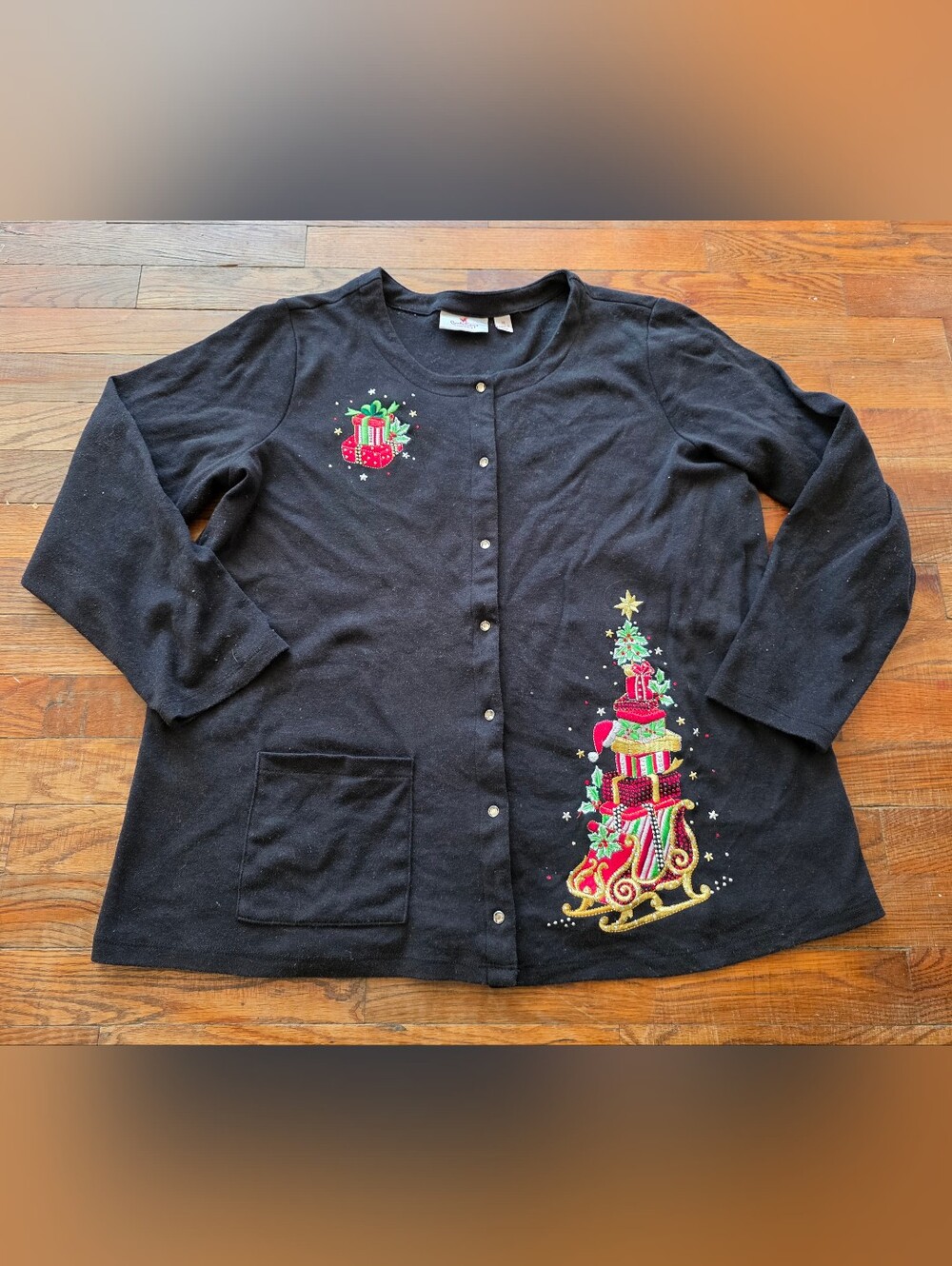 Vintage Quacker Factory Snap Up Cardigan Holiday Christmas Presents
